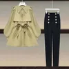 Pantalon deux pièces pour femmes, décoration de ceinture, veste cintrée, Blazer à boutons, crayon, ensemble élégant, tenues de bureau, printemps 2023, 231206