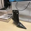 Schwarze Stiefel für Damen, Herbst und Winter, neue, spitze, feine, hochhackige Biker-Stiefel im Punk-Stil für Damen 121523a