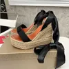 Summer New Women's Shoes Retro Strappy Slope Heel Hemp Rope Hand-woven Roman Sandals Flat Single Shoes 120923a