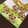 Pendientes de tuerca con flor de aceite colorida francesa, joyería elegante hecha a mano con diamantes de imitación para mujer