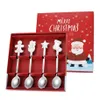 4pcs/set Christmas Coffee Spoons Stainless Steel Snowman Star Dessert Spoons Teaspoons Cutlery Spoon Christmas Gift with Box