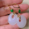 Boucles d'oreilles pendantes Oblateness naturelle Jade blanc jadéite boucle d'oreille en or crochet de Pâques CARNAVAL Thanksgiving cadeaux de vacances bijoux à tige d'oreille