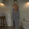 Casual Dresses Women's Clothing 2023 Autumn Solid Color Sexig Backless Slit Pure Tube-Top Dress Flare Sleeve Sets Up Slim Fit