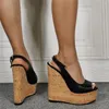 Sandaler Womens Wedge Wood High Heels Platform Summer Peep Toe Strap Gladiator Bekväm kvinnor Big Size 41 42 43 45