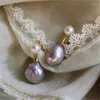 Orecchini pendenti vintage naturali viola barocchi perle d'acqua dolce goccia argento 925 ago gioielli femminile francese letterario ornamento alla moda