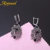 Conjuntos de joyería de boda marca Ajojewel Vintage para mujer cristal negro hueco flor collar pendientes anillo regalos únicos 231207