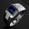 Cluster Rings Inlaid Rectangular Blue Zircon Men's Ring