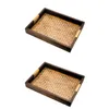 Ensembles de service à thé 2 pièces plateau à poignée plate rétro conteneur de stockage de bande de bambou huile essentielle
