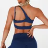 Lu lu yoga outfit cor sólida um ombro volta cruz ajustável feminino sutiã de fitness superior treinamento alto impacto jogging almofada no peito