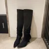 Bottes chaussures femmes sur le genou luxe concepteur sur le genou dames talon haut mode pointu caoutchouc troupeau solide couture rétro Slip-