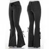 Damesjeans met veters en Bell Bottom-denimbroek, middentaille, elastische jeans voor dames Temp Life-leggings