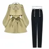 Pantalon deux pièces pour femmes, décoration de ceinture, veste cintrée, Blazer à boutons, crayon, ensemble élégant, tenues de bureau, printemps 2023, 231206