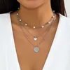 Hänge halsband purui bohemian imitation pärla pärlor halsband flerskikt tunn länk med geometrisk charm choker kvinnor halskedja smycken smycken