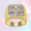 Herengeometrische patronen 18k geel goud vergulde CZ koperen bling ringen kubieke zirkonia micro pave gesimuleerde diamanten ring met geschenk b2846843