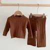 Conjuntos de roupas outono inverno criança bebê menina tricô roupas terno cor sólida malha pulôver camisola calças crianças conjunto