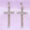 Boucles d'oreilles pendantes simples en strass et cristal, longues pour femmes, brillantes, suspendues pour fête de mariage, croix de mariée