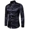 Men's Casual Shirts Men Shirt Silk Satin Luxury Smooth Mens Solid Tuxedo Business Shirts Men Casual Slim Fit Blouse Shiny Gold Wedding Dress Shirts 231207