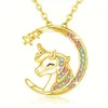 Cubic Zirconia Decor Animal Unicorn Pendant Necklace Card Jewelry Accessories Birthday Gifts for Girls