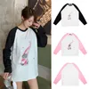 We11 ny gjort Peter Rabbit Love Bear Color Blocked Raglan Sleeve Long Sleeve T-shirt Loose Crew Neck Base Layer Trend