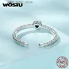 Solitaire Ring Wostu 925 STERLING Gümüş Klasik Kalp Tarzı Siyah Kristal CZ Halkalar Kadınlar için Retro Çiçek Desen Yüzüğü YQ231207 için Özel Hediye