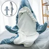 Blankets Cartoon Shark Nightrobe Sleeping Bag Cute Pajamas Nap Megalodon Blanket Meg Flannel Nightgown Comfy Bathrobe Homewear 231207