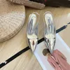 Slingback Dames Hakken Jurk Schoenen Driehoek Logo Pumps Zwart Leer Puntschoen Sandalen Slingbacks Pomp Wit 7 Cm Hak Comfy