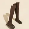 Boots GIGIFOX Platform Over The Knee For Women Round Toe Chunky Heel Thigh High Fall Winter Brown Retro Shoes Flock