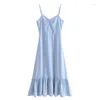 Casual Dresses French Pastoral Elegant Pure Color Waist Strap Dress Sexy Irregular Hem Holiday Home Midi Wear