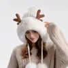 Berets 2023 Cute Fur Ball Christmas Antler Knitted Woolen Hat Winter Street Casual Women's Thickened Warm Plush Pullover Bomber Hats