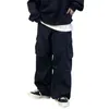 Men's Pants Men Cargo Multiple Pockets Elastic Waist Ankle-banded Drawstring Trousers Hip Hop Contrast Color Loose Male