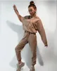 Kadınlar İki Parçalı Pantolon 2023 Sonbahar Kış Kış Düz Renkli Kapşonlu Gübre Takım Moda Günlük Mizaç Kazak İki Parçalı Set