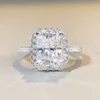 925 Sterling Silver Jewelry 2CT Emerald Cut Classic Wedfit Cutdown Engagement Ring Paved Halfway Def Moissanite