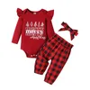 Set di abbigliamento Tuta per bambini Abito natalizio Tute per ragazze Pantaloni scozzesi Foulard Set in tre pezzi Vestito per bambina Baby's