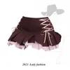 Skirts Japanese College Style Pleated Skirt Women Sexy Spicy Girl Brown Patched Pink Summer High Waist Lace Up A-line Mini Short