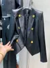 Kvinnors kostymer Blazers High Street EST 2023 Designer Jacket Double Breasted Faux Leather Blazer 231207