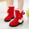 Laarzen Kinderen Mode Sneeuw Voor Kinderen Meisjes Pluche Plus Fluweel Dikker Warm Roze Rood Zwarte Schoenen