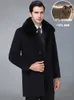 남성용 양모 블렌드 패션 재킷 남성 두꺼운 캐시미어 트렌치 따뜻한 분리 가능한 모피 칼라 윈드 브레이커 남성 Xlong Down Lining Coats 6xl 231207