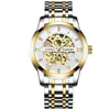腕時計TIANNBUファッションビジネス高級メンズウォッチステンレススチールゴールドホローオートマチックメカニカル防水発光