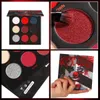 Palette de fards à paupières noir rouge, maquillage d'halloween, Clown gothique, blanc, argent, paillettes métalliques, Joker Zombie, 231207