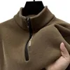 メンズフーディーズリブ付きカフカフスウェットシャツ秋冬のジッパースタンドカラー厚い温かいプルオーバーニットセーターフリース