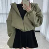 Vrouwen Hoodies QWEEK Groene Cropped Hoodie Vrouwen Koreaanse Stijl Oversize Sweatshirt Korte Zip Up Capuchon Casual Herfst Harajuku Mode