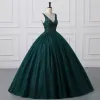 2024 Brillant Vert Foncé Paillettes Tulle Quinceanera Robes Sexy Dos Nu Col En V Robe De Bal De Soirée Robes De Bal Avec Corset Retour BM3506