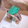 Solitaire Ring Fashion Gold Color Emerald Paraiba Couples Ring For Women New Full Zircon Engagement Valentine's Day Gift Party Jewelry YQ231207