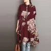 Women's Blouses Women Blouse Long Shirt Vintage Printed Casual Sleeve Irregular Hem Pullover Loose Top Spring Knee Length Bohemian