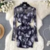 Casual klänningar cheongsam vintage klänning kinesisk traditionell mini bodycon långärmad blommig tryck se genom vestidos droppe