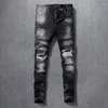 Jeans da uomo Ly Designer Moda Uomo Retro Nero Grigio Stretch Slim Fit Pantaloni in denim hip-hop strappati vintage