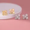 Stud Earrings Genuine 925 Sterling Silver Delicate Pearl Flower Shiny Zircon Paved Hypoallergenic Jewelry Gifts For Women