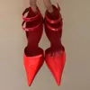Mulher bomba com cunha salto chama vermelho luxo designer sapatos 105mm patente couro apontado dedos moda vestido sapato tornozelo cinta senhora sandália festa alta lides