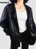 Damenjacken Nerazzurri Frühling Herbst Übergroßes cooles, hübsches schwarzes Pu-Leder für Frauen mit Raglan-Langarm-Unisex-Kleidung 2023 231206
