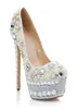 16 cm witte trouwschoenen sexy stiletto hoge hakken handgemaakte kristal lederen strass parel banket pompen EU417081798